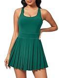 Heathyoga Tennis Dresses for Women with Shorts and Bra Athletic Dress for Women Workout Dress with Pockets for Golf Dark Green