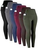 LZYVOO Leggings with Pockets for Women, 6 Packs Soft High Waisted Tummy Control Workout Yoga Pants(BlackGrayNavyWineGreenBrown-XL)