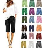 Spring Break Essentials Bermuda Shorts for Women Summer Casual Linen Pants Knee Length Bermuda Short Elastic Waist Drawstring Pocket Capris Black Plus Size Womens Shorts XXXL