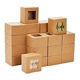 Juvale 50 Pack 4x4x2.5 Mini Dessert Boxes with Window for Bakery - Baked Goods Packaging Containers for Cupcakes, Cookies, Pastry (Kraft Paper) - Cupcake Boxes