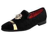 ELANROMAN Black Loafers Men Velvet Dress Wedding Dance Prom Party Gold Buckle Penny Slippers Shoes US 12