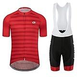 Coconut Ropamo CR Men's Cycling Jersey Set Road Bike Jersey Zipper Pocket Short Sleeves Cycling Kits Bib Shorts 3D Padded (Red, S)