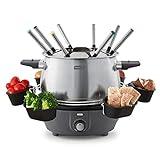 Dash Deluxe Stainless Steel Fondue Maker with Temperature Control, Fondue Forks, Cups, and Rack, with Recipe Guide Included, 3-Quart, Non-Stick – Grey