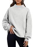 Trendy Queen Womens Oversized Sweatshirts Turtleneck Pullover Long Sleeve Hoodies Tops Fall Fashion Outfits 2024 Clothes Grey L