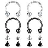 D.Bella 14G Surgical Steel Nose Septum Horseshoe Hoop Eyebrow Lip Navel Belly Nipple Piercing Ring 10mm Helix Tragus Daith Rook Earrings w Replacement Spikes