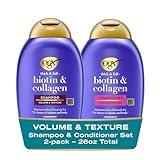 OGX Thick & Full + Biotin & Collagen Volumizing Shampoo & Conditioner Set, Nutrient-Infused Conditioner with Vitamin B7 Biotin Gives Hair Volume & Body for 72+ Hours,13 fl. Oz, 2 Pack