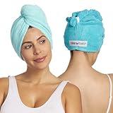 Turbie Twist 2-Pack Microfiber Hair Towel for Beauty, Travel, Gifting - Hair Wrap Turban for Straight, Wavy & Curly Hair - Premium Hair Care - Dark Aqua & Light Aqua