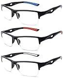 3 Packs Mens Reading Glasses Sporty Half Frame Reading Glasses for Men Half Rim Reading Glasses 1.50