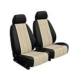 ShearComfort Front Seats Custom Imitation Leather Seat Covers for Tesla Model S (2012-2020) in Black w/Sandstone for High Back Buckets (Does not Fit Next Gen Sport Seats)