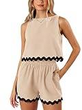 Tankaneo Womens 2 Piece Vacation Outfits Lounge Sets Casual Cropped Tank Tops Shorts Matching Set