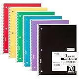 Mead Spiral Notebooks, 6 Pack, 1 Subject, Wide Ruled Paper, 7-1/2" x 10-1/2", 70 Sheets per Notebook, Color Will Vary (73063)
