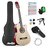 Moukey 38" Acoustic Guitar for Beginners Kids Youth Adult Cutaway Guitarra Acustica Kit with Chord Poster, Gig Bag, Tuner, Picks, Nylon Strings, Capo, Strap - Natural