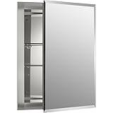KOHLER CB-CLR1620FS Single Door Beveled Medicine Cabinet with Mirror Door & Adjustable Shelves, Rectangular Beveled Edge Frame, 16" x 20"