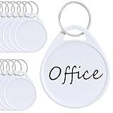 Uniclife 1.5 Inch Tough Plastic Key Tags Sturdy Round White Item Identifiers with Blank Paper Label Stickers and Split Rings, 200 Pack