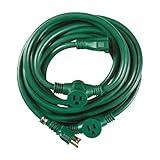 Woods Yard Master Medium Duty Outdoor Extension Cord, 25Ft, 14 Gauge, 3 Conductor, Landscape and Patio Cord, 3 Outlet, Green, 3030