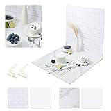 2 PCS Boards Photo Backdrop for Flat Lay, Food Photography Background 24x24 Inch, White Marble Subway Tile Tabletop Backdrop Board BEIYANG