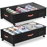 Under Bed Storage with Wheels,2-Pack Under Bed Storage Containers with Clear Lids,XXL 66L Large Under the Bed Storage Organizer Bins With Handles,Space Saving Design for Clothes,Shoes,Books-Black
