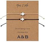 ARK & BAY 1 Corinthians 16:14 Christian You & Me Cross Charm Bracelet Set of 2 For Couple| Inspirational Bible Verse Scripture for Her | Handmade Adjustable Minimalist Religious Jewelry, Catholic Encouragement Gifts of Faith and Spirituality for Women in Silver | Do Everything In Love Romantic Gift