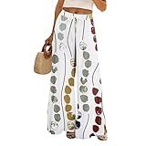 Dress Pants Women Petite Short High Waisted Summer Beach Vacation Wide Leg Pants for Women Long Boho Lightweight Cotton Lounge Loose Flowy Casual Palazzo Trousers with Pockets White XL