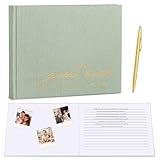 Wedding Guest Book with Pen, 100 Blank & Lined Pages Guest Book for Wedding Reception Guestbook for Baby Shower, Birthday and Celebration Events for Guest Sign in and Photos, Green