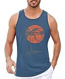 Damorong Mens Sleeveless Tank Tops Workout Gym Shirts Palm Tree Vintage Style T-Shirt Blue