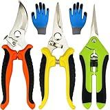 Pruning Shears, 4 Pack Garden Shears with Gardening gloves, Clippers Handheld, Stainless Steel Garden Snips, Lengnoyp Pruners for Gardening
