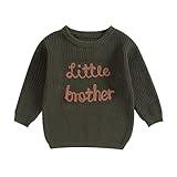 Toddler Girl Boy Knit Sweater Big Brother Little Brother Matching Outfits Big Sis Lit Sis Oversized Pullover Tops (A-Army Green Lit Bro, 12-18 Months)