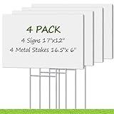 Blank Yard Signs with Stakes, Remiawy Custom Yard Sale Sign 17x12 Inch 4 Pack Corrugated Plastic Double Sided for Outdoor Lawn, Estate Garage, Open House, Birthday Decoration