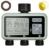 3 Outlet Sprinkler Timer Brass, Programmable Garden Hose Timer with Rain Delay, Manual& Automatic Watering System, Waterproof Digital Irrigation Controller Watering Evenly for 3 Separate Water Zones