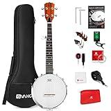 Vangoa 5 String Banjo 26 Inch, MINI Travel Banjo Beginner Kit with Remo Head, Open Back & Closed Solid Back with beginner Kit, Comfortable Carrying Bag
