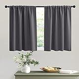 RYB HOME Short Curtains Gray Half Window Curtains for Bedroom, Privacy Curtain Tiers for Windows, Energy Saving Drapes for Bathroom Shades, Wide 42 x Long 36 inches per Panel, Grey, Set of 2
