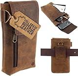 Moonster Leather Cell Phone Holster Genuine Full-Grain Buffalo Leather Secure & Durable Phone Belt Holder - 7'H x 3.5" W