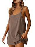 ANRABESS Women Athletic Dress Summer Tennis Workout Active Sports Mini Romper Dress Built in Shorts Travel Vacation Clothes Coffee Large