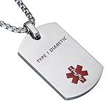 LiFashion LF Stainless Steel TYPE 1 DIABETIC Medical Alert Dog Tag ID Pendant Caduceus necklace for Men Women Teens Health Alert Monitoring Systems,Silver