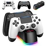 2 Pack Controllers with Charging Dock Station for PS4 Controller, Wireless Controller Compatible with PS4/Pro/Slim Consoles, with LED Charging Dock, Black & White