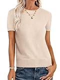 ANRABESS Womens Short Sleeve Sweaters Wool Blend Crew Neck Sweater Shirts Business Casual Work Tops 2025 Summer Outfits Parchment Beige M