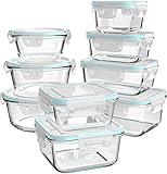 AILTEC Glass Food Storage Containers with Lids, [18 Piece] Glass Meal Prep Containers, Containers for Food Storage with Lids, BPA Free & Leak Proof (9 Lid & 9 Container)