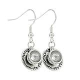 Cute Tea Cup and Saucer Silver Tone Earrings, Coffee Lover Gift, Handmade Dangle Women's Earring Set