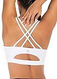 RUNNING GIRL Sports Bras for Women,Strappy Back Workout Bras Padded Supportive White Sports Bra Plue Size(WX2354 White,M)
