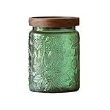 ANSQU Vintage 23.7oz Glass Storage Jar with Solid Wood Lid - Sunflower Kitchen Canister for Tea, Coffee, Candy, Cookies, Bath Salts & Laundry Detergent - Decorative Multi-Purpose Jar (Green, 1 Pack)