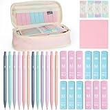 Mechanical Pencil Set with Cute Pencil Case, 12PCS Pastel Mechanical Pencils 0.5 & 0.7mm with 720PCS HB Leads, 4PCS Erasers and 1x Sticky Note, Suitable for School Writing, Drafting Drawing Sketching
