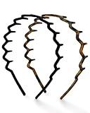 Kitsch Zig Zag Headbands, Recycled Plastic Wavy Hair Band with Teeth, Comb Headbands for Women and Men, Classic 90s Hair Accessories, 2pcs (Black and Brown)