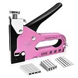 EVERTOOLS 3 in 1 Staple Gun, Women Pink Manual Stapler with 600 Staples, for Wood, Cable, Crafts, Fabric, Decoration, Carpentry, Furniture, Material Repair and DIY.
