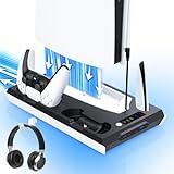 PS5 / PS5 Slim Cooling Station with Dual Controller Charging Station, PS 5 Cooling Stand for PlayStation 5 Console, Headset Holder/ PS 5 Cooling Fan/4 USB Hub All in One Accessories Organizer, Black