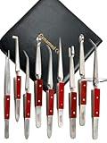 PREMIUM GERMAN SET OF 9 TWEEZERS FIBER GRIP CROSS LOCKING JEWELRY SOLDERING TWEEZER SPECIAL SHAPES