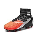 DREAM PAIRS Boys Girls Soccer Cleats Youth Firm Groud Outdoor Sport Athletic High Top Football Shoes for Little/Big Kid,Size 1 Little Kid,Black/Grey/Orange,HZ19002K