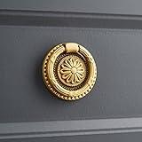 DAPANIY Brass Cabinet Rings Gold Knobs, Drawer Round European Handles Antique Gold Knobs for Home Kitchen, 4 Pack