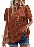 Falechay Summer Tops for Women 2025 Darker Orange Fashion Womens Plus Size Blouses Bohemian Hide Belly Fat Lace Crochet Cute Shirts Dot Chiffon Dressy Casual XXXXL