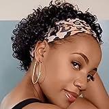 INSTASTYLE Headband Wig Human Hair Wigs for Black Women Pixie Cut Wig Put on and Go Glueless Wig Short Curly Headband Wigs 150% Density Natural Black 6 Inch