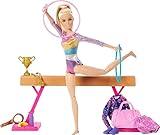 Barbie Careers Playset, Gymnastics Set with Blonde Gymnast Fashion Doll, C-Clip for Flipping Action, Balance Beam, Warm-Up Suit & Accessories